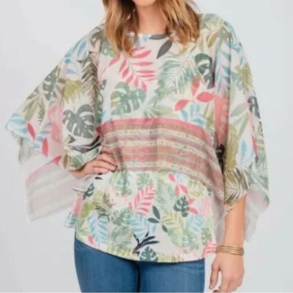 One World Chiffon Poncho & Tank Tropical Print - Size XXL - Picture 1 of 9